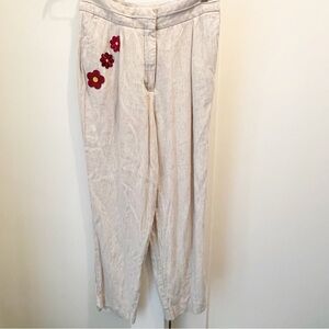 Marks & Spencer M&S Collection Pants Size 10 Flax Linen Viscose Floral Patches
